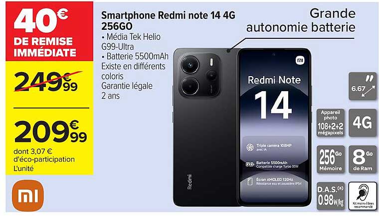 Smartphone Redmi note 14 4G 256GO