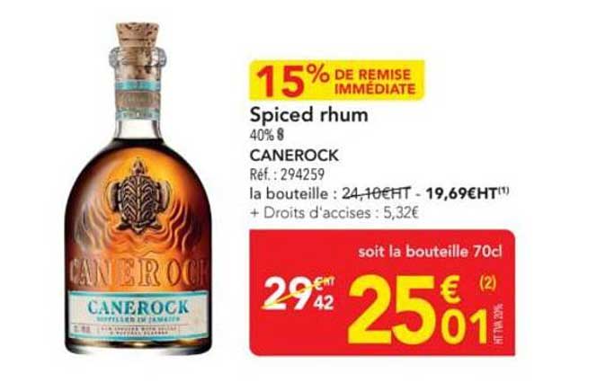 Spiced rhum CANEROCK - 15% DE REMISE IMMÉDIATE