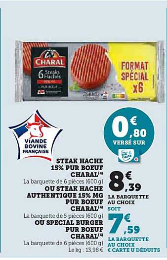 STEAK HACHÉ 15% PUR BŒUF CHARAL