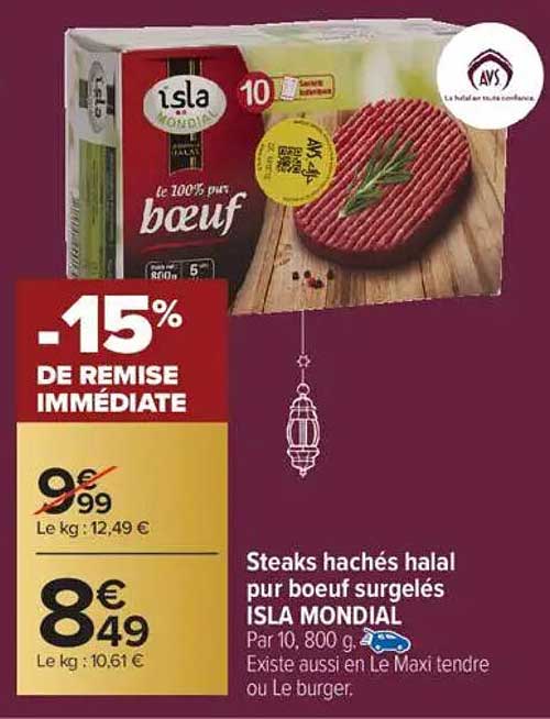 Steaks hachés halal pur boeuf surgelés ISLA MONDIAL
