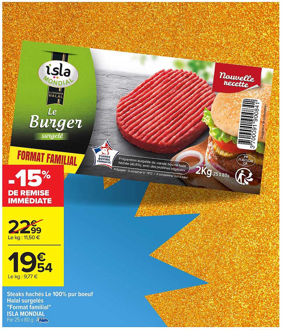 Steaks hachés Le 100% pur boeuf Halal surgelés "Format familial"