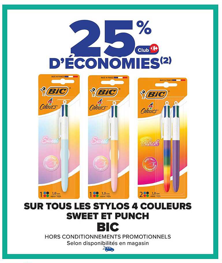SUR TOUS LES STYLOS 4 COULEURS SWEET ET PUNCH BIC