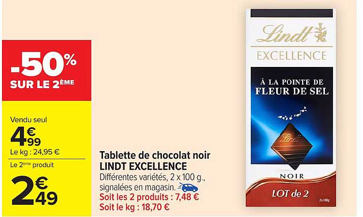Tablette de chocolat noir LINDT EXCELLENCE