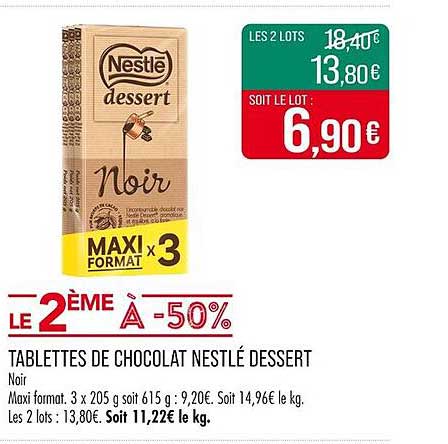 TABLETTES DE CHOCOLAT NESTLÉ DESSERT
