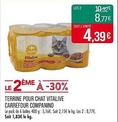 TERRINE POUR CHAT VITALIVE CARREFOUR COMPANINO