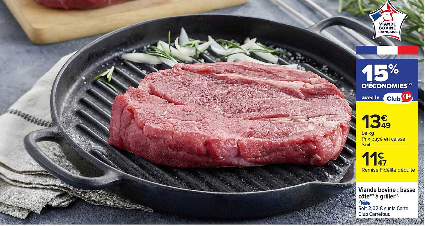 Viande bovine : basse côte** à griller