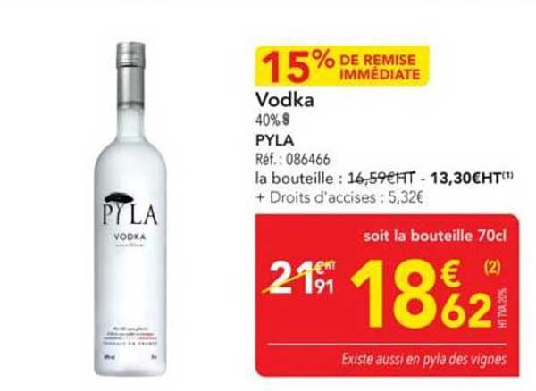Vodka PYLA 40% - 15% de remise immédiate