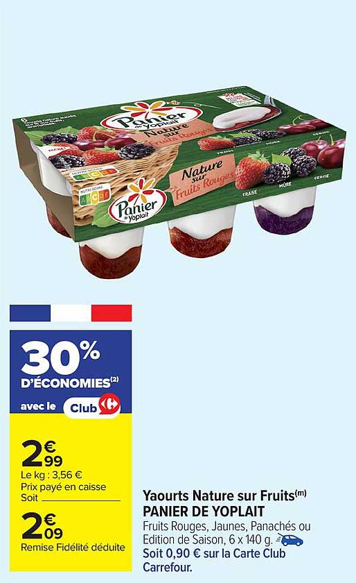 Yaourts Nature sur Fruits Panier de Yoplait