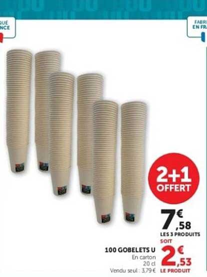 100 GOBELETS U en carton 20 cl