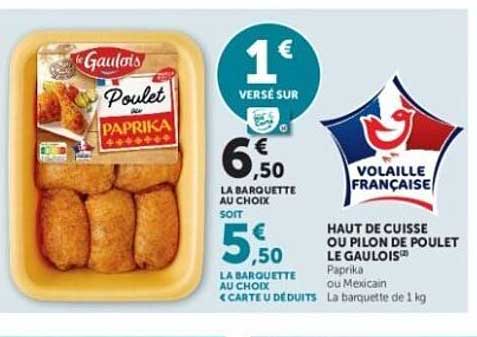 1€ versé sur 6€50 la barquette au choix soit 5€50 la barquette au choix à carte U déduits