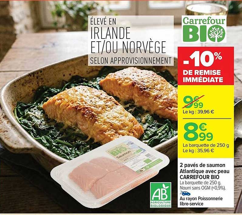 2 pavés de saumon Atlantique avec peau CARREFOUR BIO