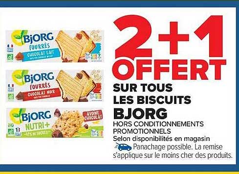 2+1 OFFERT SUR TOUS LES BISCUITS BJORG