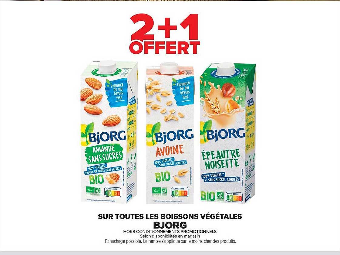2+1 OFFERT SUR TOUTES LES BOISSONS VÉGÉTALES BJORG