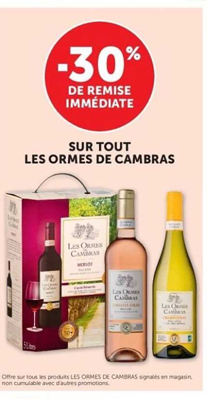 -30% DE REMISE IMMÉDIATE SUR TOUT LES ORMES DE CAMBRAS