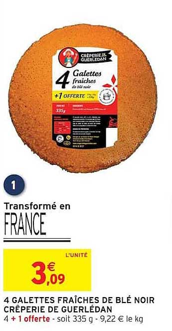 4 GALLETTES FRAÎCHES DE BLÉ NOIR CRÊPERIE DE GUERLEDAN 4 + 1 offerte
