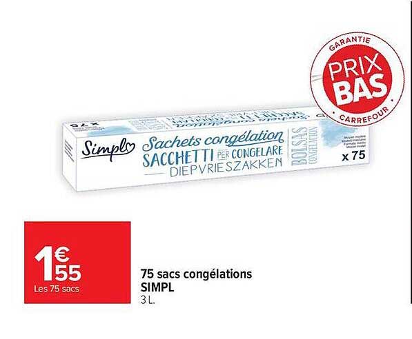 75 sacs congélations SIMPL 3 L