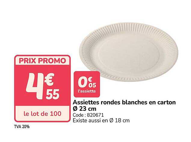 Assiettes rondes blanches en carton Ø 23 cm