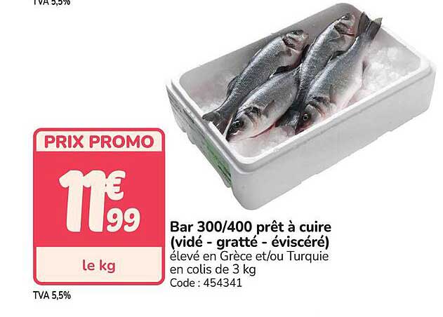 Bar 300/400 prêt à cuire (vidé - gratté - éviscéré)