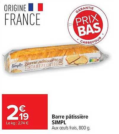 Barre pâtissière SIMPL Aux œufs frais, 800 g.