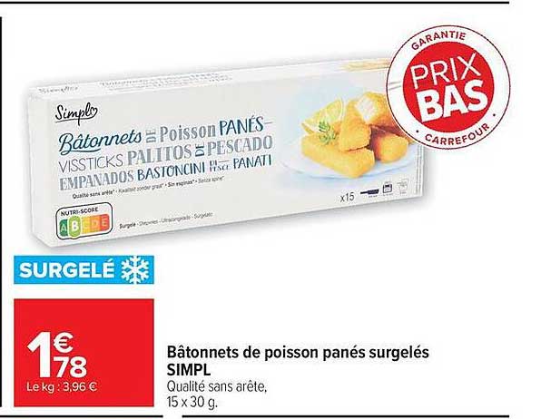 Bâtonnets de poisson panés surgelés SIMPL