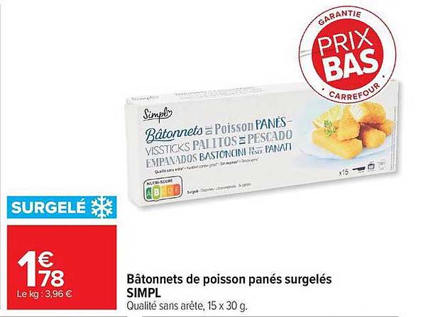 Bâtonnets de poisson panés surgelés SIMPL