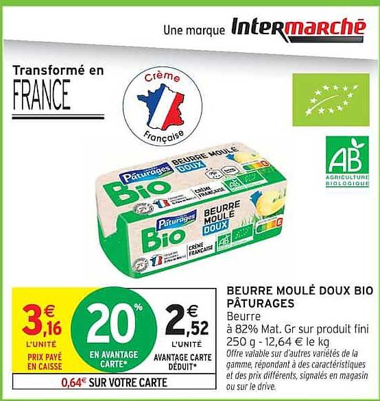 BEURRE MOULÉ DOUX BIO PÂTURAGES
