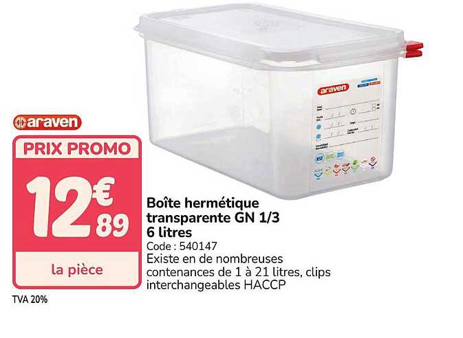 Boîte hermétique transparente GN 1/3 6 litres