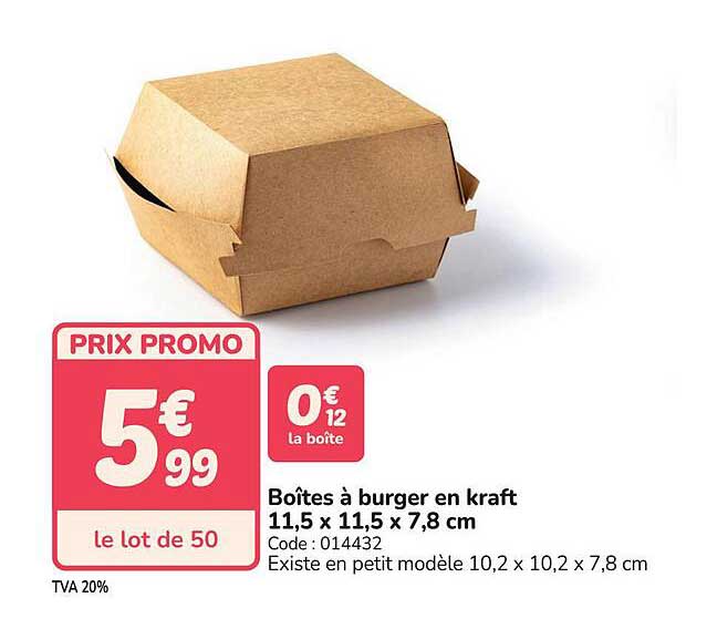Boîtes à burger en kraft 11,5 x 11,5 x 7,8 cm