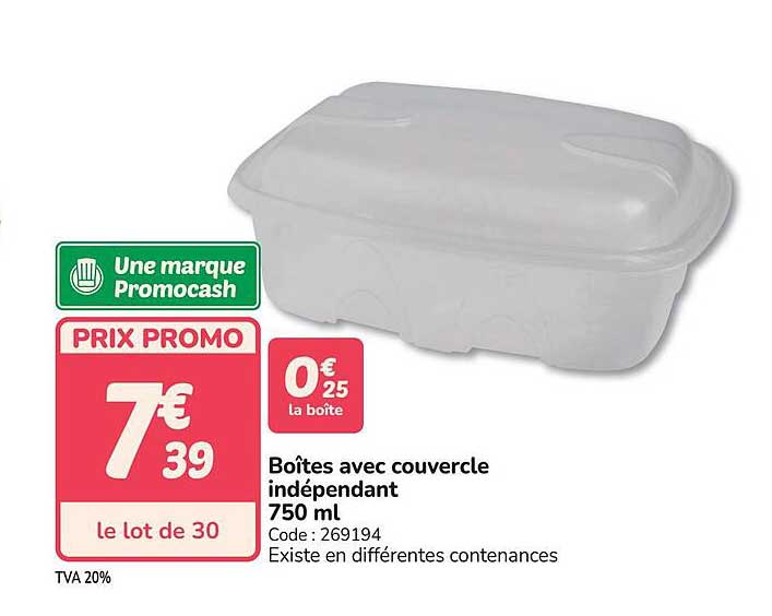 Boîtes avec couvercle indépendant 750 ml