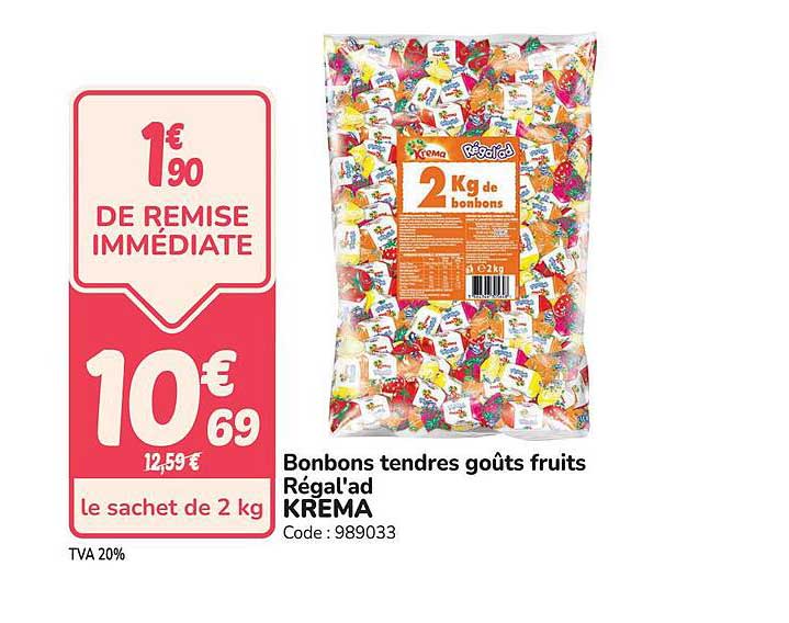 Bonbons tendres goûts fruits Régal'ad KREMA