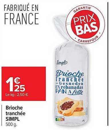 Brioche tranchée SIMPL 500 g.