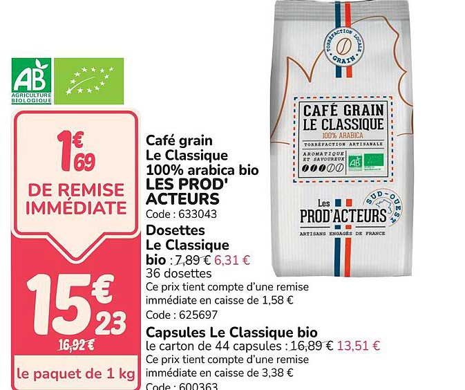 Café grain Le Classique 100% arabica bio LES PROD'ACTEURS