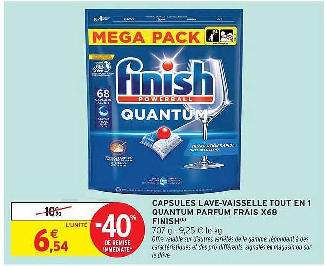 CAPSULES LAVE-VAISSELLE TOUT EN 1 QUANTUM PARFUM FRAIS X68 FINISH®
