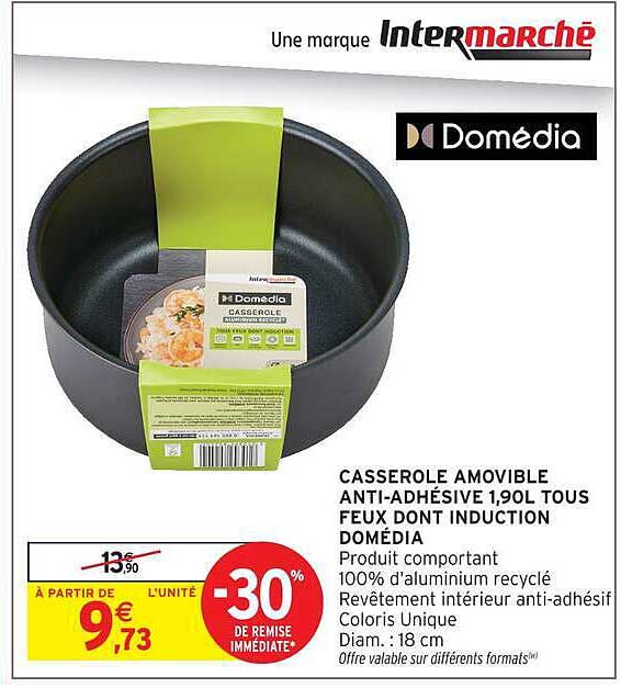 CASSEROLE AMOVIBLE ANTI-ADHÉSIVE 1,90L TOUS FEUX DONT INDUCTION DOMÉDIA