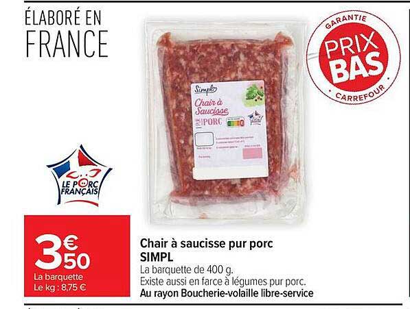 Chair à saucisse pur porc SIMPL