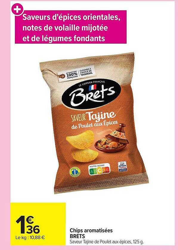 Chips aromatisées BRET'S Saveur Tajine de Poulet aux épices, 125 g.