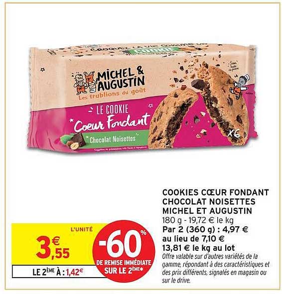 COOKIES CŒUR FONDANT CHOCOLAT NOISETTES MICHEL ET AUGUSTIN
