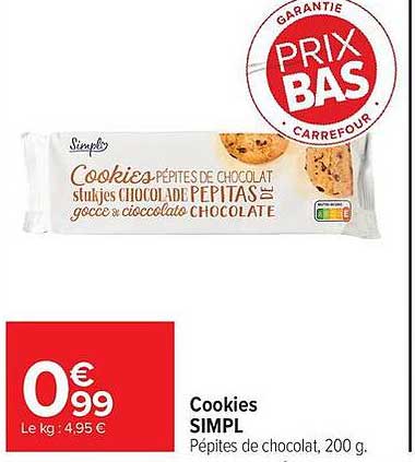 Cookies SIMPL Pépites de chocolat, 200 g.