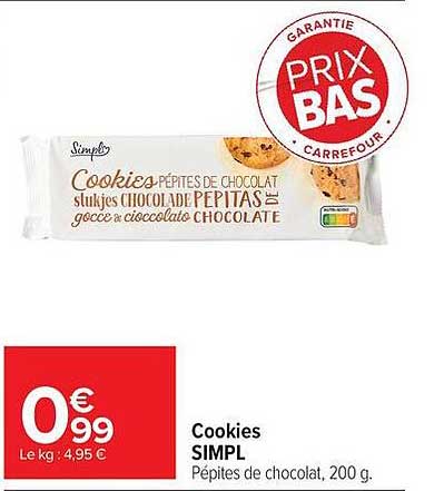Cookies SIMPL Pépites de chocolat, 200 g.