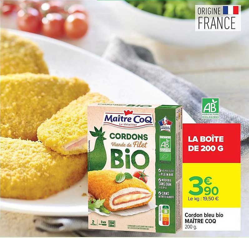 Cordon bleu bio MAÎTRE COQ 200 g.