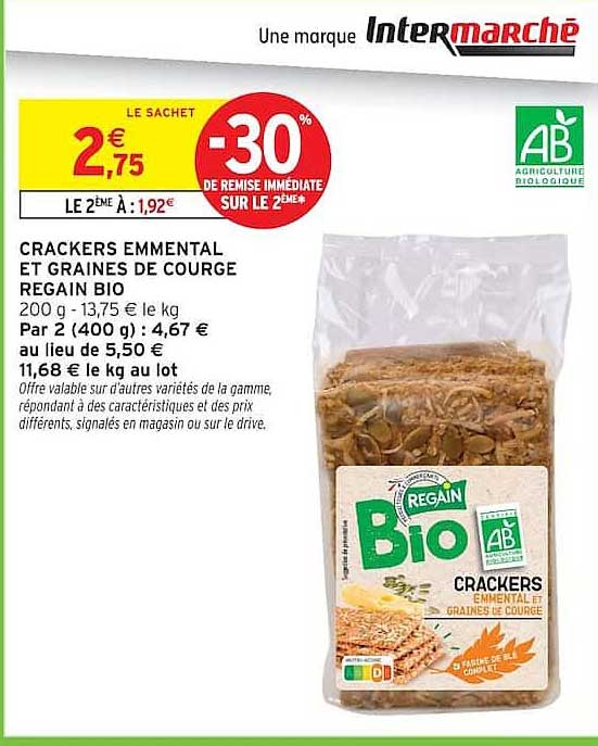 CRACKERS EMMENTAL ET GRAINES DE COURGE REGAIN BIO
