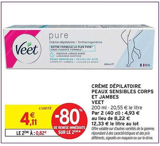 CRÈME DÉPILATOIRE PEAUX SENSIBLES CORPS ET JAMBES VEET