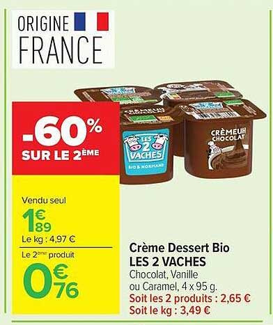 Crème Dessert Bio LES 2 VACHES