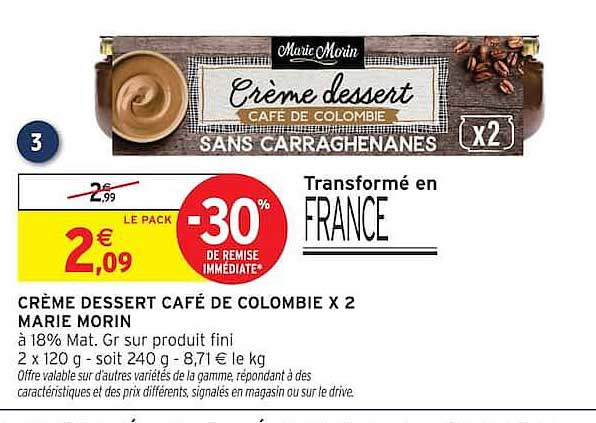 Crème dessert café de Colombie x2 Marie Morin