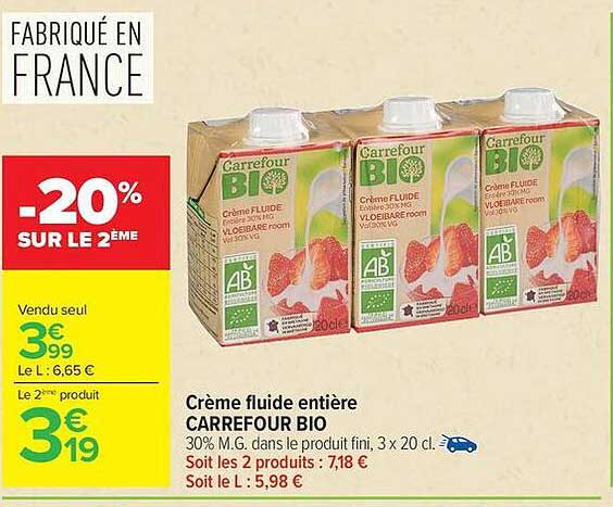Crème fluide entière CARREFOUR BIO