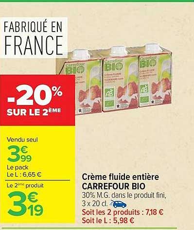 Crème fluide entière CARREFOUR BIO