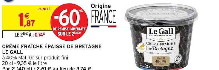 CRÈME FRAÎCHE ÉPAISSE DE BRETAGNE LE GALL