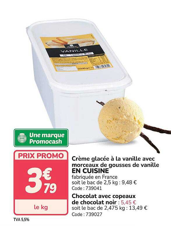 Crème glacée à la vanille avec morceaux de gousses de vanille EN CUISINE