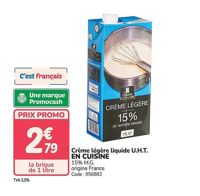 Crème légère liquide U.H.T. EN CUISINE