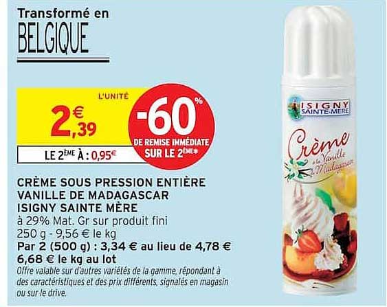 CRÈME SOUS PRESSION ENTIÈRE VANILLE DE MADAGASCAR ISIGNY SAINTE MÈRE